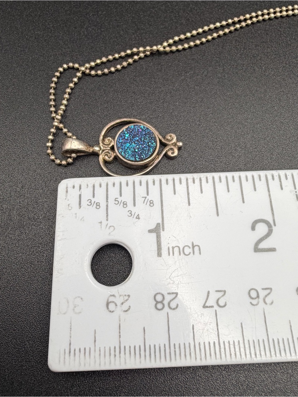 Sajen Blue Druzy Quartz Heart Pendant Necklace #413  18” - Picture 9 of 9